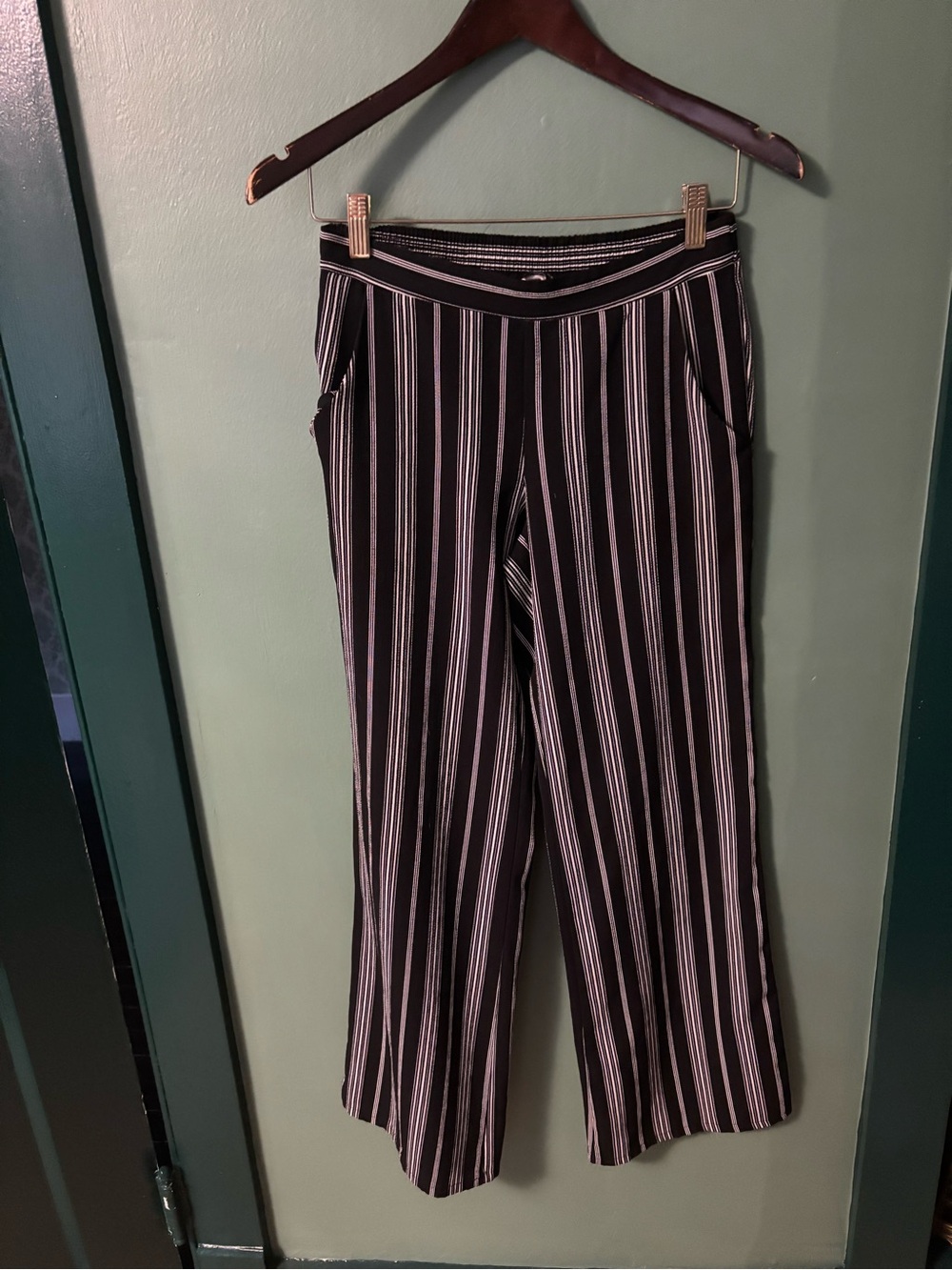 by & by Black and Pink Vertical-Stripe Wide Leg Pants